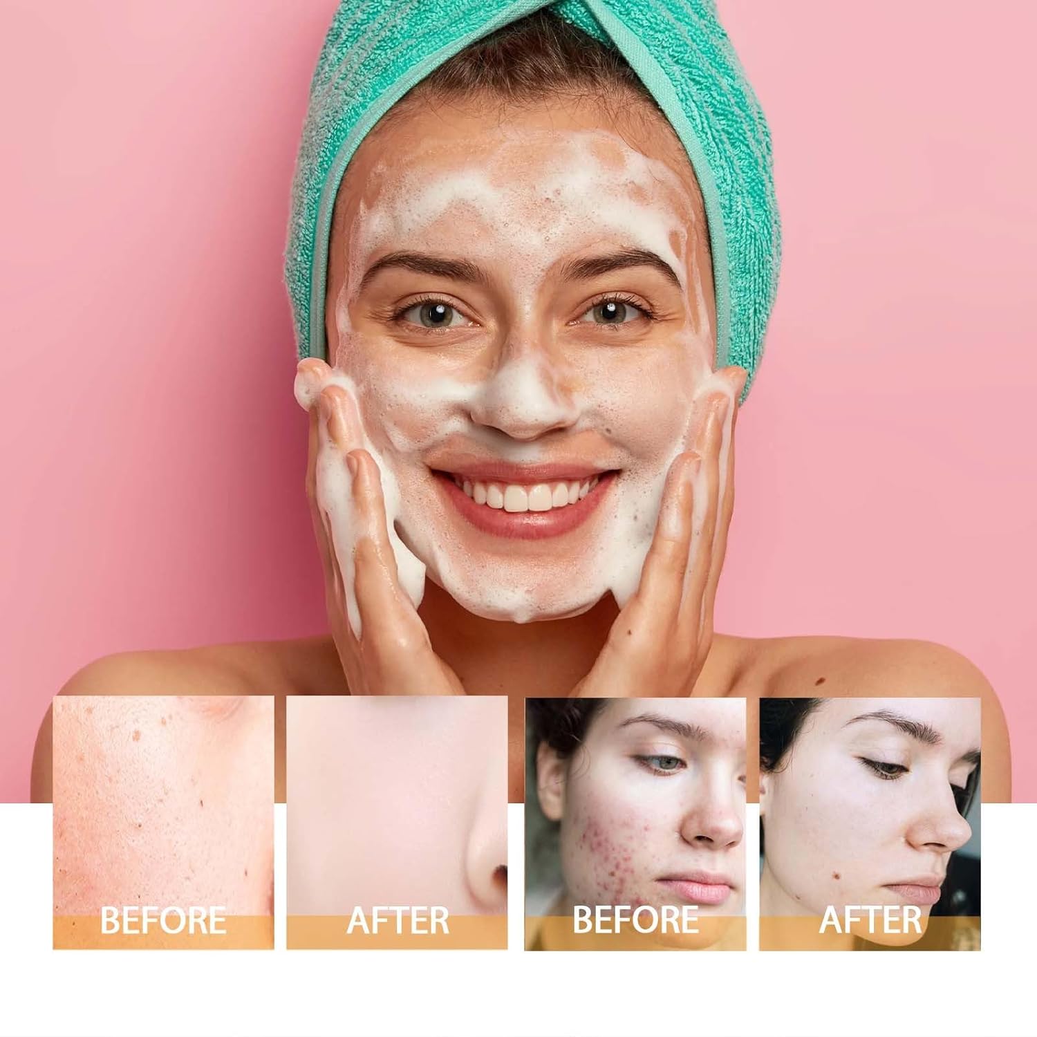 JISKG Turmeric Glow Facial Cleanser with Exfoliating Brush - Deep Cleansing Foaming Wash for All Skin Types (100ml)