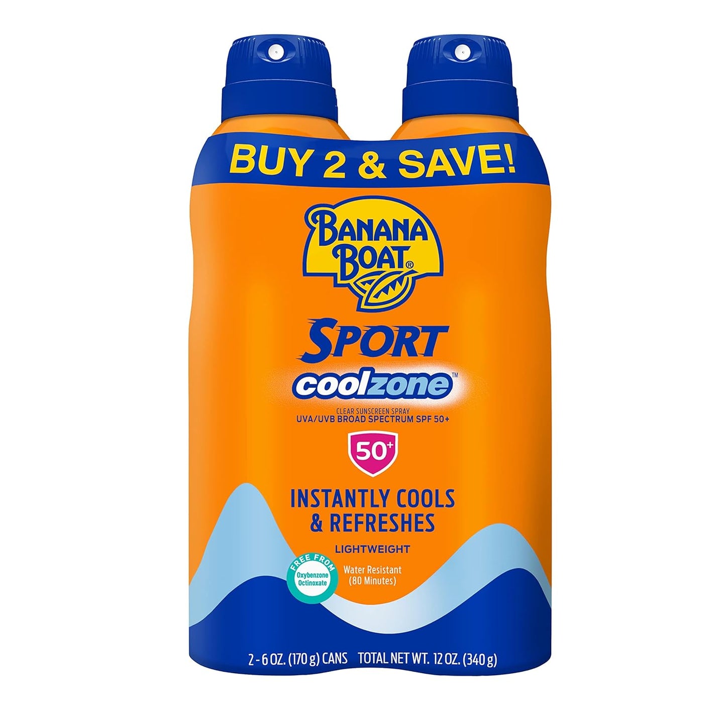 Banana Boat Sport Cool Zone SPF 50 Sunscreen Spray Twin Pack - Oxybenzone Free, 6 oz Each-Available US Shipping