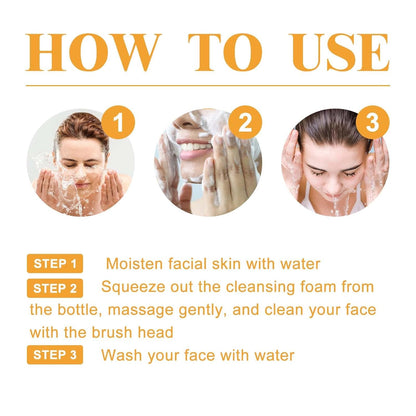 JISKG Turmeric Glow Facial Cleanser with Exfoliating Brush - Deep Cleansing Foaming Wash for All Skin Types (100ml)