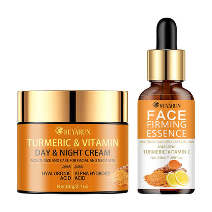 SUYARUN Vitamin C Brightening Cream + Turmeric Firming Serum Duo, Anti-Aging Skincare Set for Youthful Glow & Radiance.