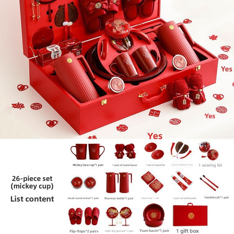 Ceramic Wedding Gift Set – Traditional Chinese Bridal Dowry Trunk with Tea Set & Accessories