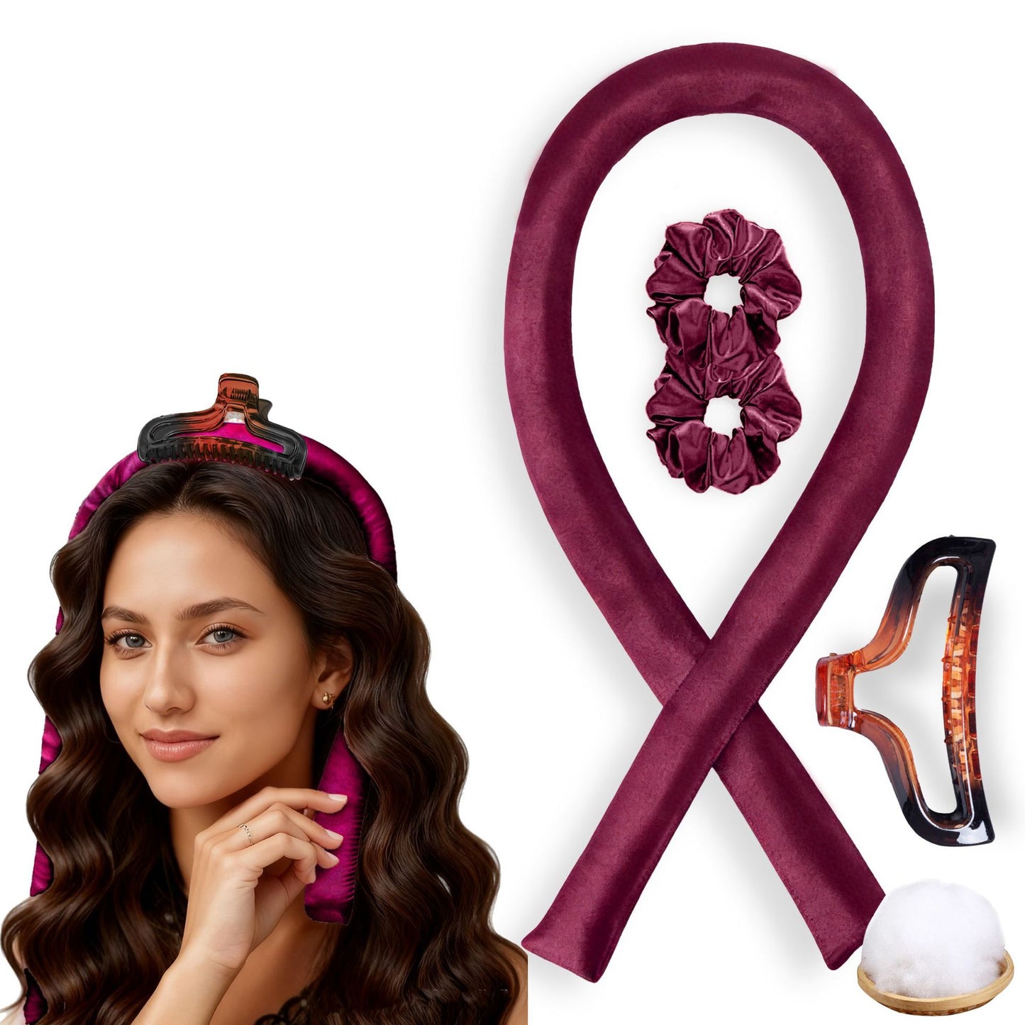 No-Heat Satin Curling Set – Handmade Wave & U-Shaped Hair Curler