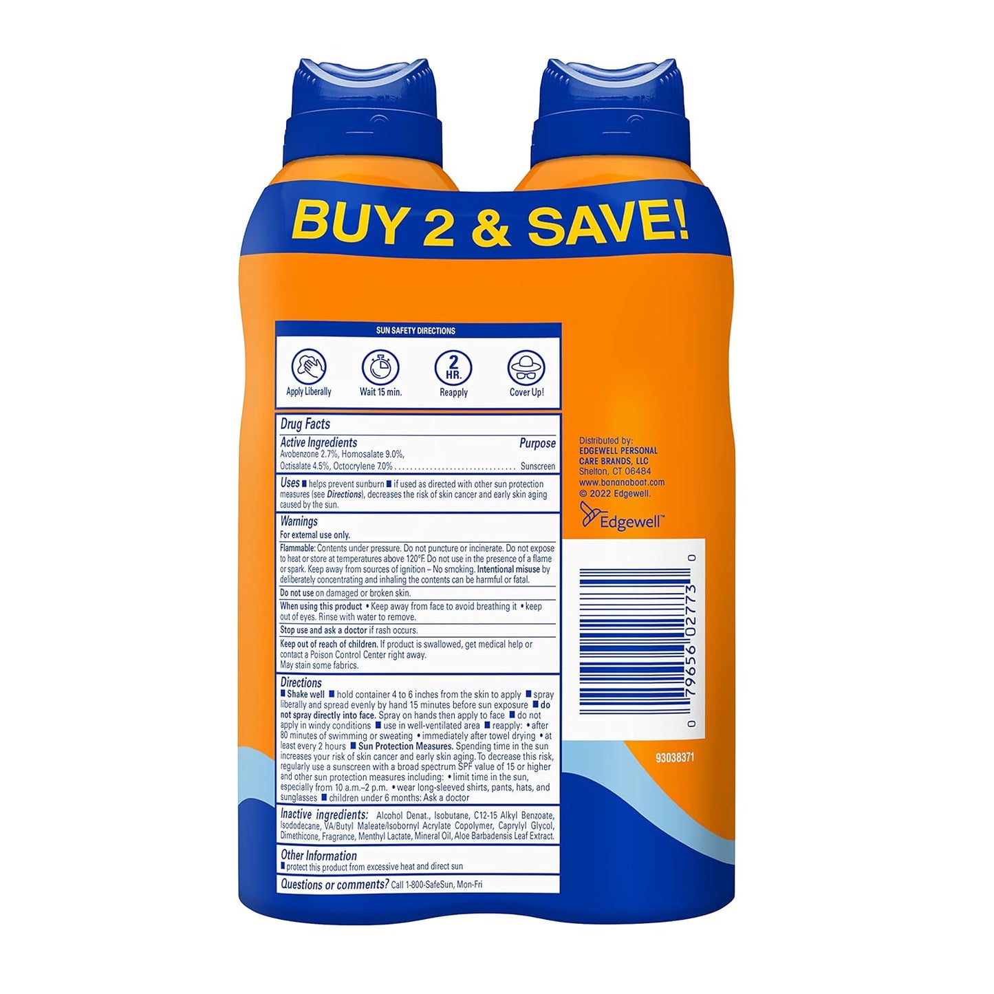 Banana Boat Sport Cool Zone SPF 50 Sunscreen Spray Twin Pack - Oxybenzone Free, 6 oz Each-Available US Shipping