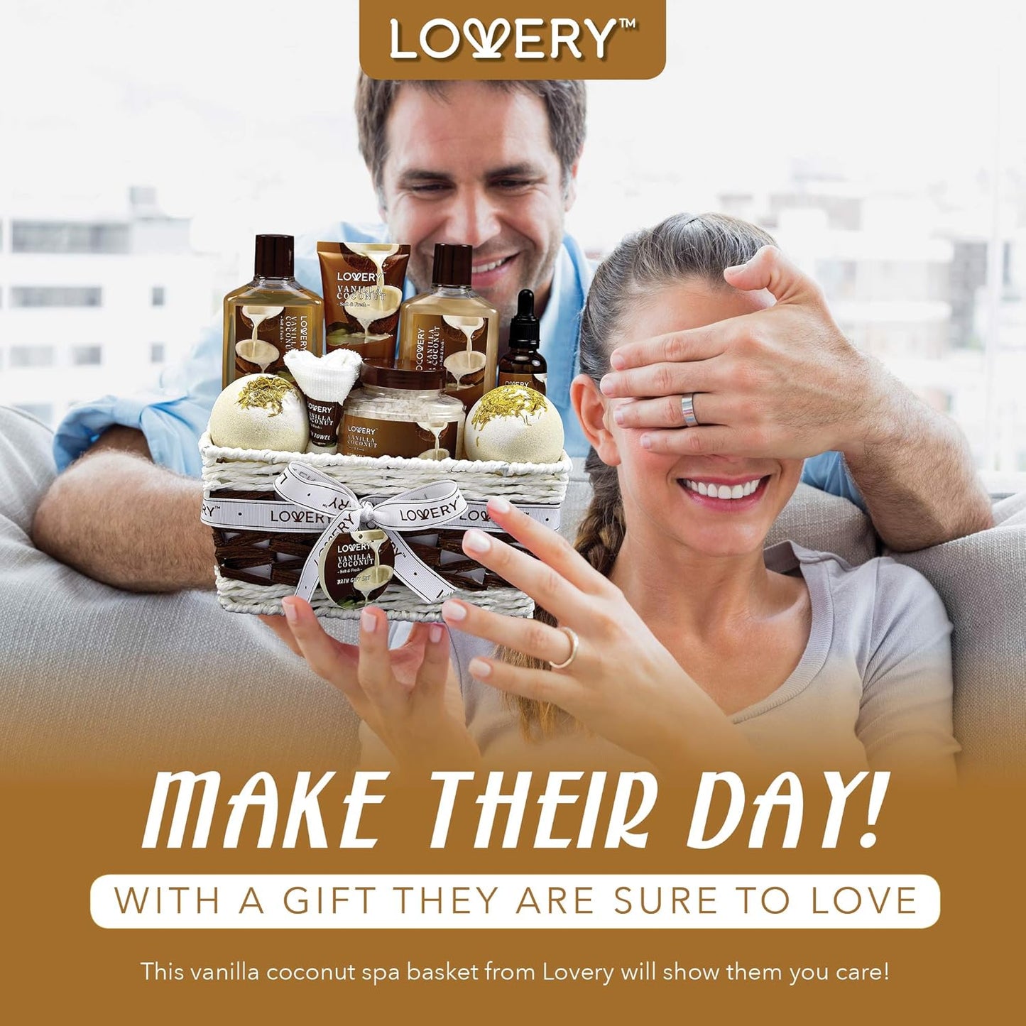 Gifts for Women Gift Basket for Women– 9 Piece Set of Vanilla Coconut Home Spa Set, Luxurious Holiday Bath and Body Sets Includes Fragrant Lotions, Extra Large Bath Bombs, Coconut Oil