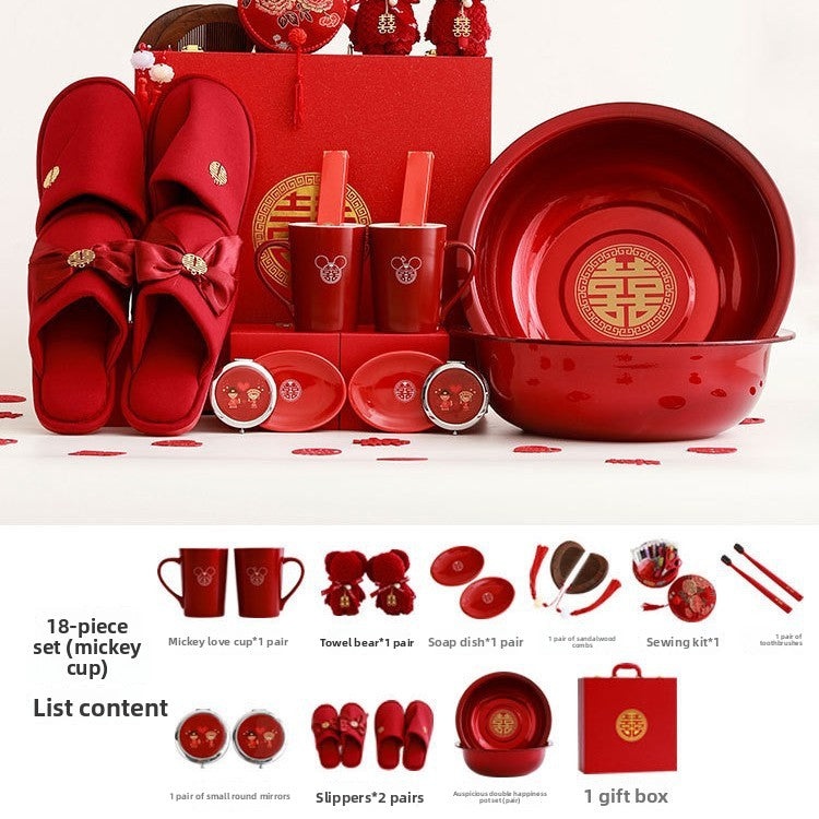 Ceramic Wedding Gift Set – Traditional Chinese Bridal Dowry Trunk with Tea Set & Accessories