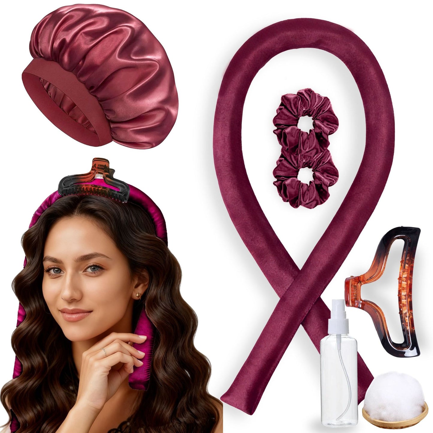 No-Heat Satin Curling Set – Handmade Wave & U-Shaped Hair Curler