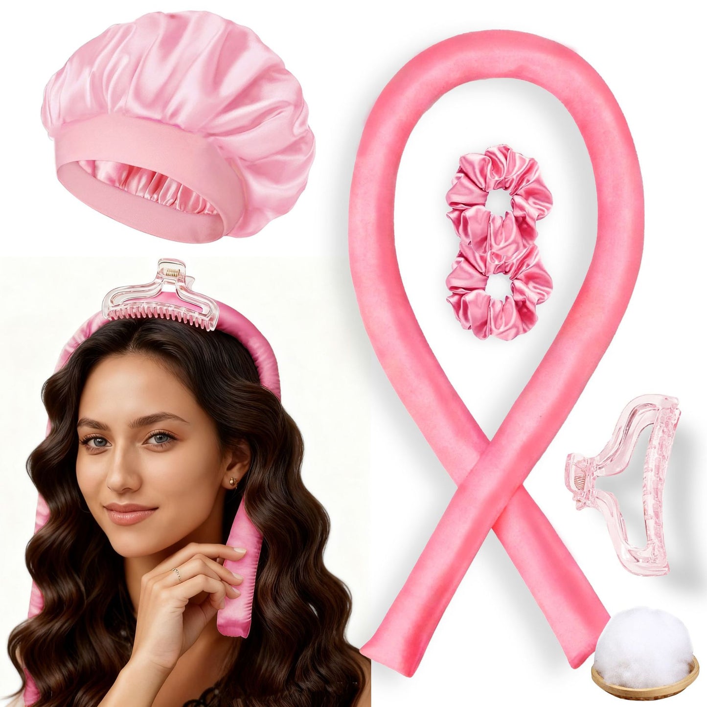 No-Heat Satin Curling Set – Handmade Wave & U-Shaped Hair Curler