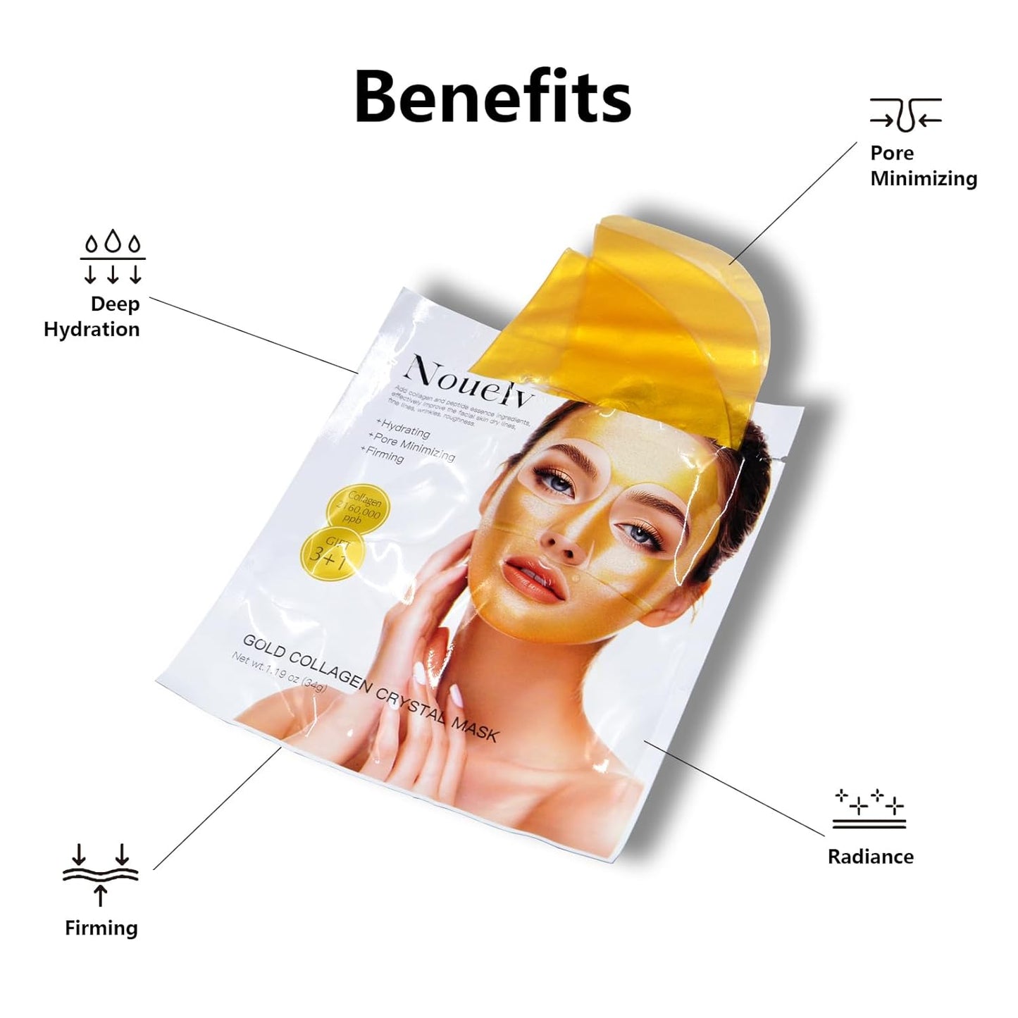 24K Gold Bio Collagen Face Mask - Hydrating Overnight Collagen Treatment (34g x 4)