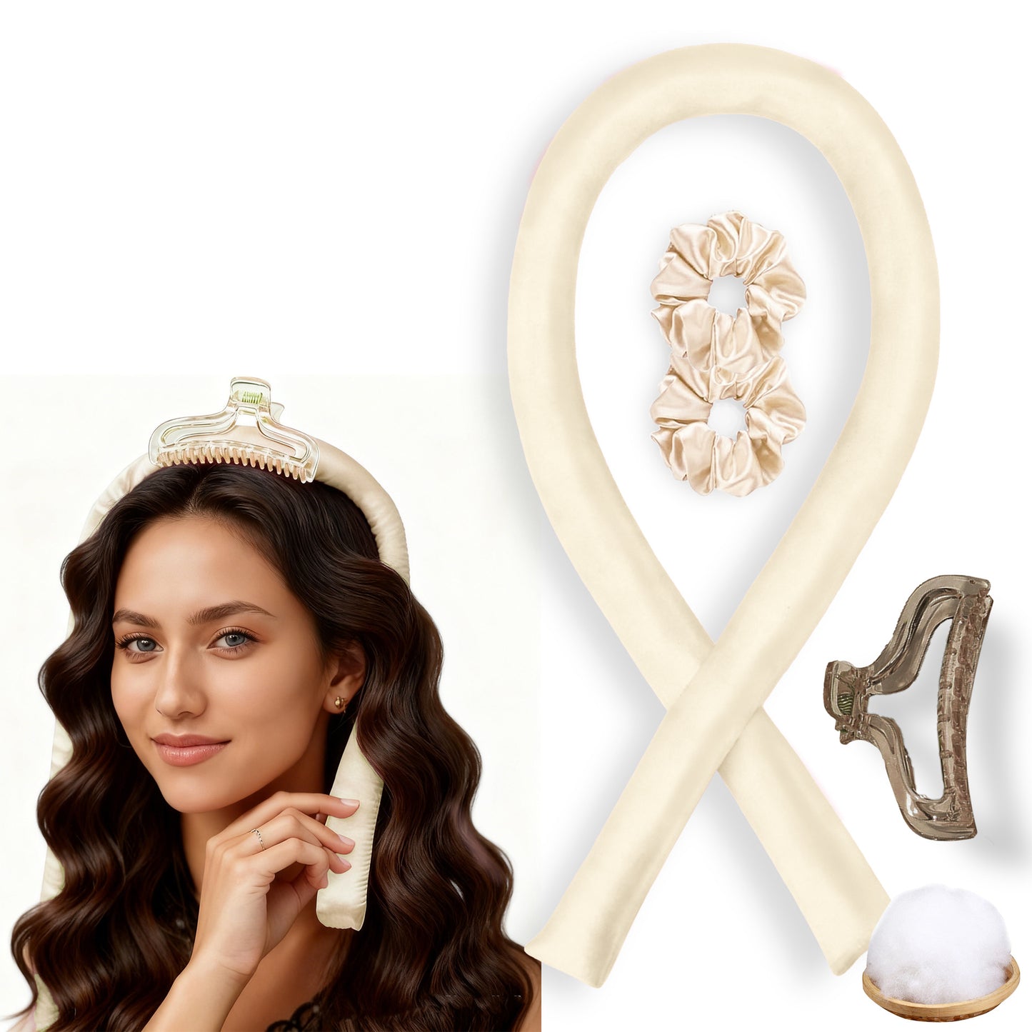No-Heat Satin Curling Set – Handmade Wave & U-Shaped Hair Curler