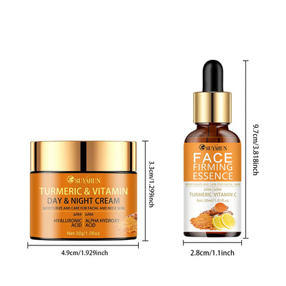 SUYARUN Vitamin C Brightening Cream + Turmeric Firming Serum Duo, Anti-Aging Skincare Set for Youthful Glow & Radiance.