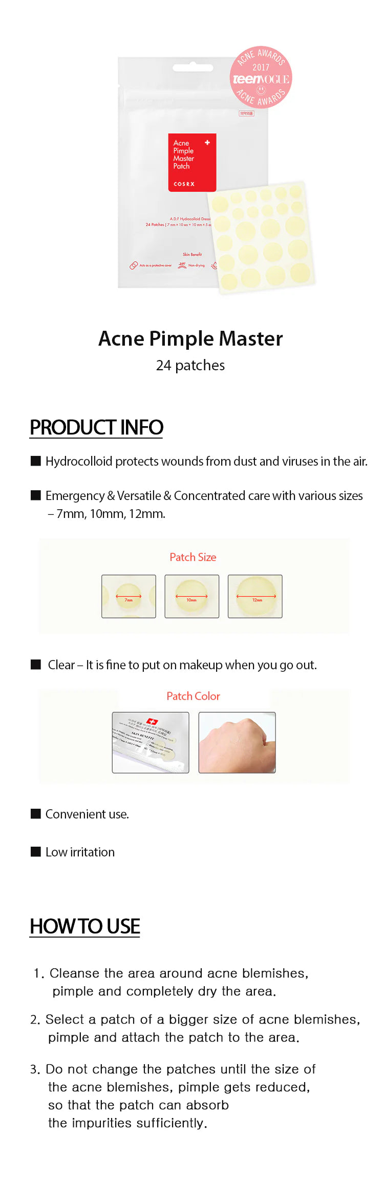 COSRX Acne Pimple Master Patch – Hydrocolloid Pimple Patches (24)