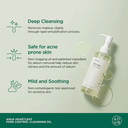 Anua Heartleaf Pore Control Cleansing Oil 200ml – Pore Care Makeup Removing Oil