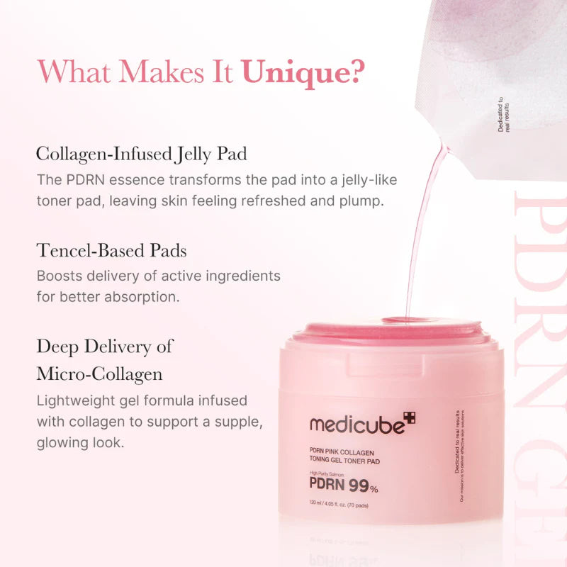 medicube PDRN Pink Collagen Toning Gel Toner Pad 120ml (70 Pads) – Hydrating Collagen Toning Pads