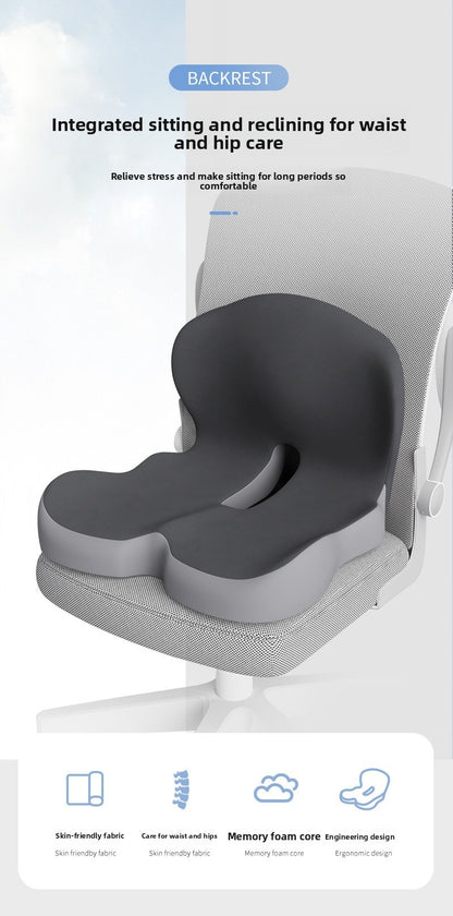 Gray seat cushion with backrest on a white background