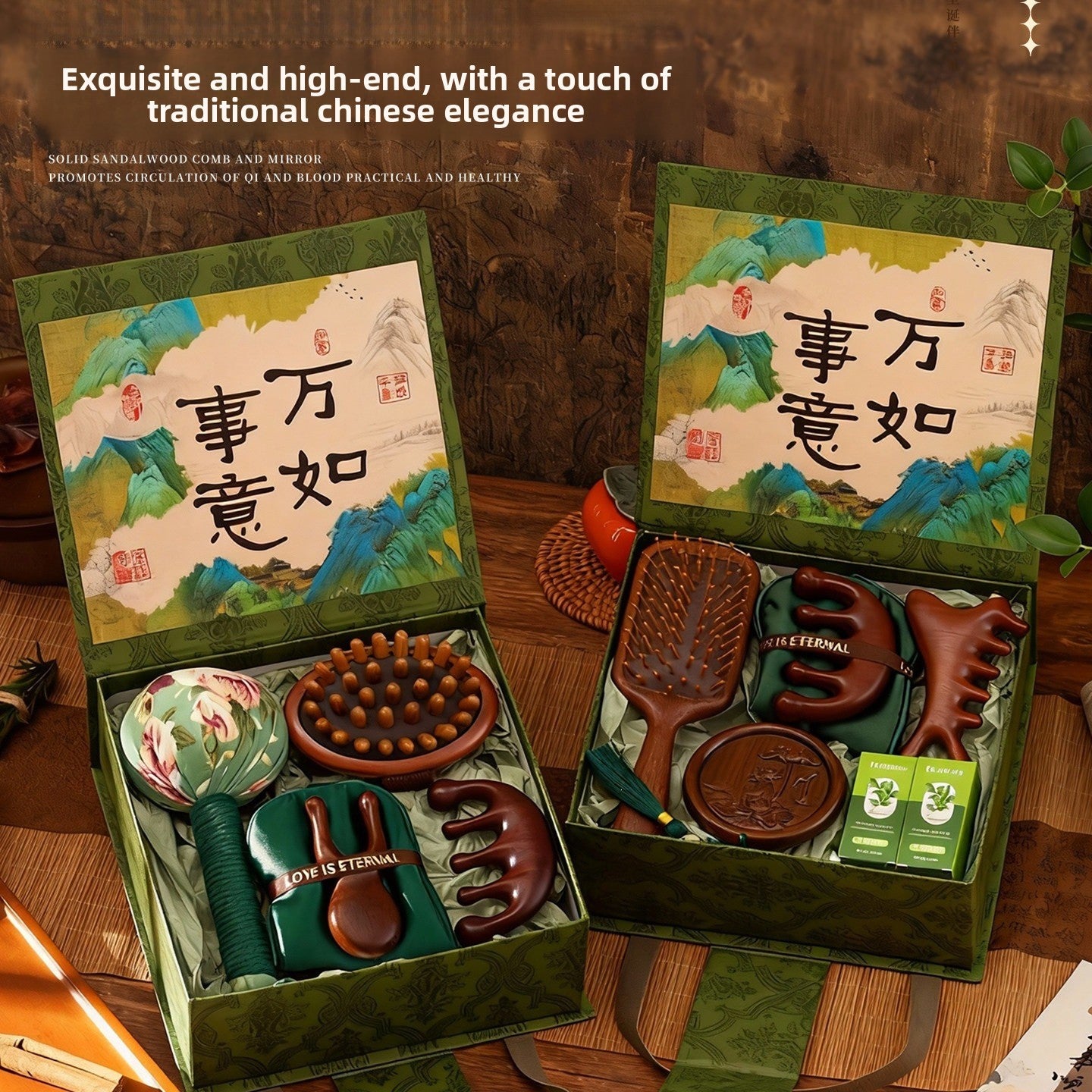 Cultural Creative Gift Box Set – Chinese-Inspired Wellness & Beauty Gift Box with Wooden Comb & Massage Tools