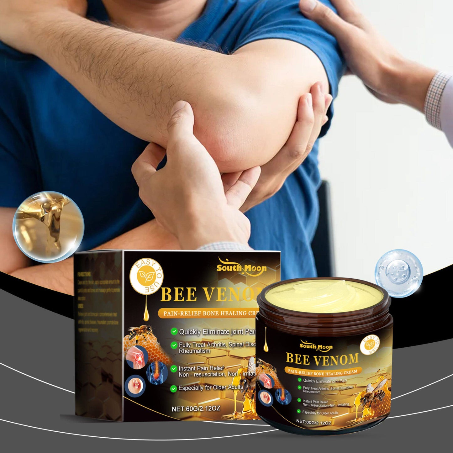 South Moon Bee Venom Joint Comfort Cream – Soothing Balm for Stiff, Tired Joints