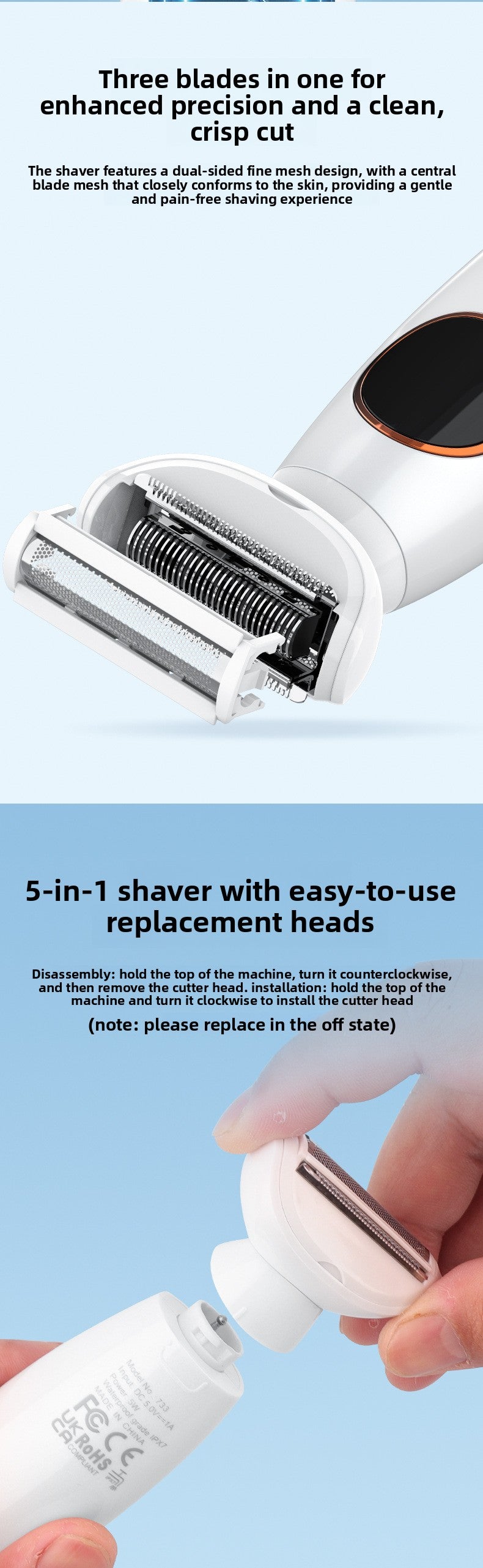 7-in-1 Waterproof Electric Hair Removal Kit – Face, Body & Bikini Trimmer