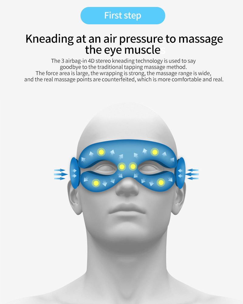6D Smart Eye Massager – Heated Vibration Eye Mask with Air Compression & Bluetooth Music