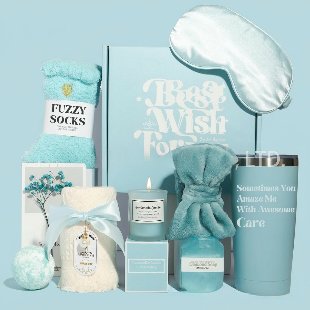 Scented Candle & Spa Gift Set – Candle, Handmade Soap, Eye Mask & Towel