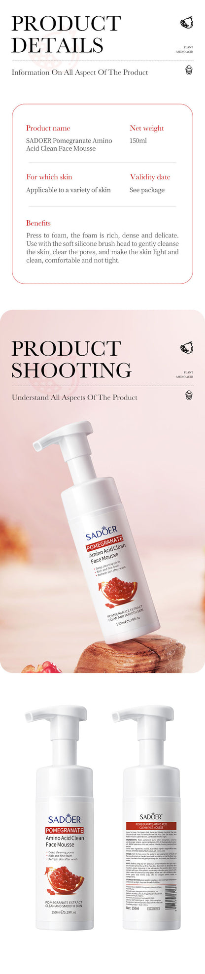 Chlorophyll Amino Acid Cleansing Mousse – Gentle Foaming Face Wash for Combination Skin (Multiple Variants)