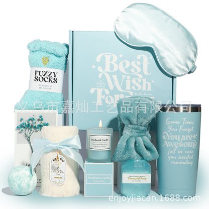 Scented Candle & Spa Gift Set – Candle, Handmade Soap, Eye Mask & Towel