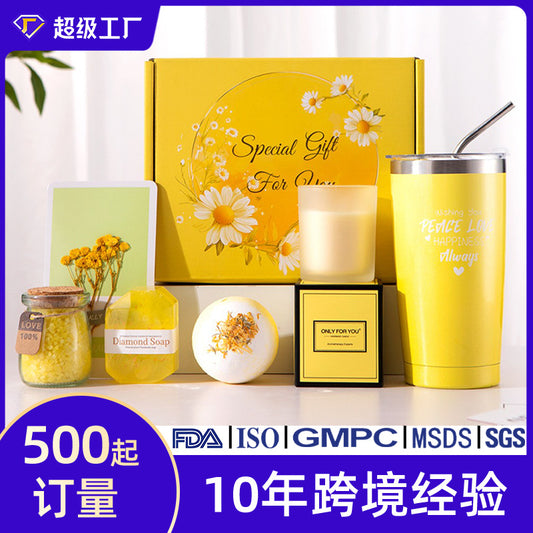 Cross-border exclusive bath gift box, scented candle, scented dry flower bath, salt ball, water cup, bath ball, handmade soap set