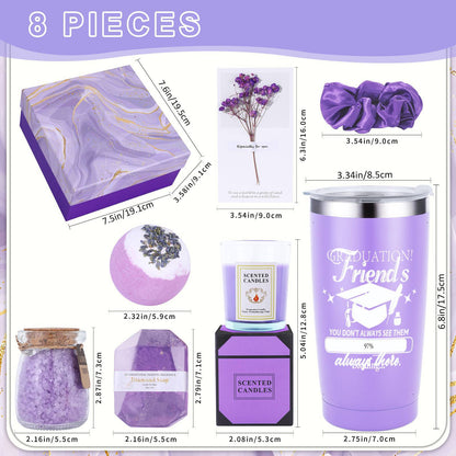FORIEVIC Spa Gift Baskets – 8‑Piece Spa Gift Set with Tumbler, Bath Treats, Candle & Card (Pink, Purple & Green)
