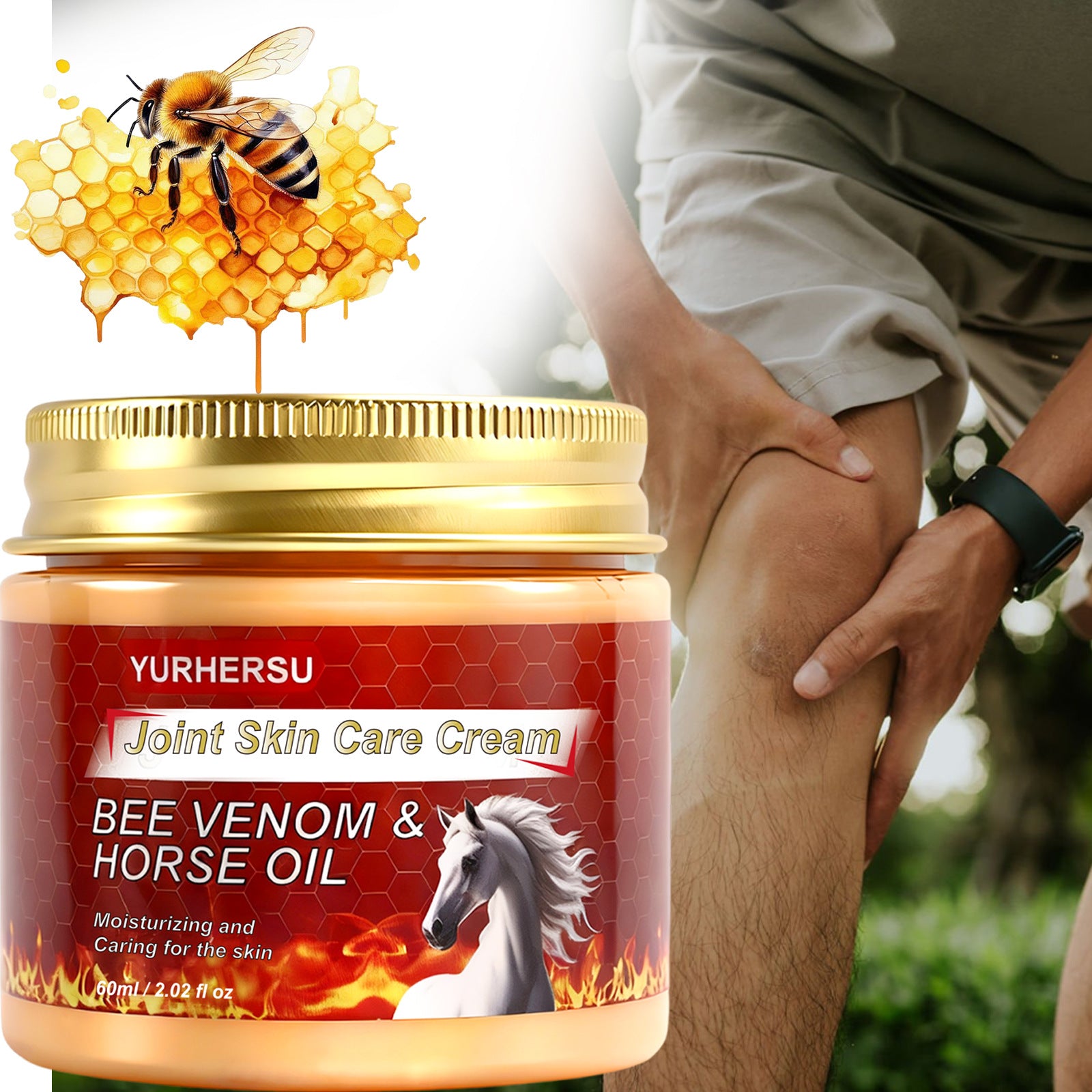 YURHERSU Cross-border Bee Venom Horse Oil Cream Soothing Joint Discomfort Knees Lumbar Shoulder Neck Massage Care Cream in stock