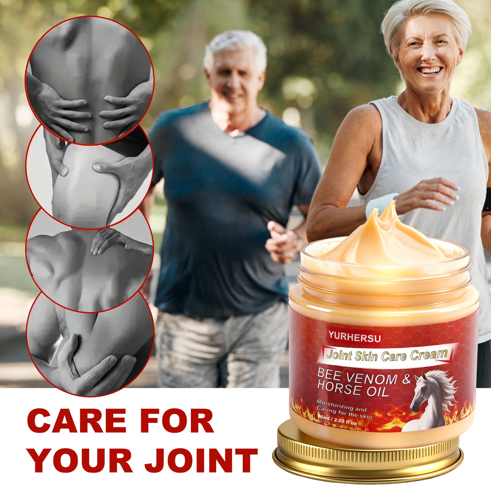 YURHERSU Cross-border Bee Venom Horse Oil Cream Soothing Joint Discomfort Knees Lumbar Shoulder Neck Massage Care Cream in stock