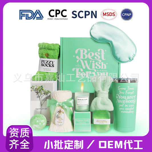 Cross-border new green gift set, scented candle socks, Mother's Day gift, bath gift, condolence gift box