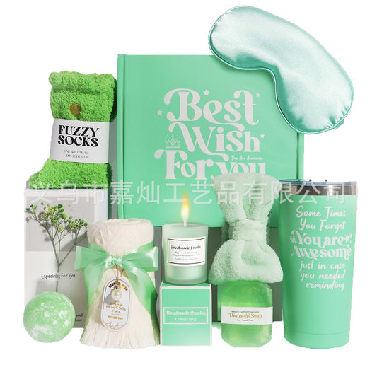 Cross-border new green gift set, scented candle socks, Mother's Day gift, bath gift, condolence gift box