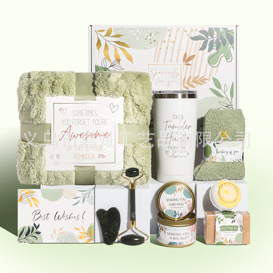 Botanical Wellness Gift Box – Cozy Spa & Self‑Care Set with Blanket, Tumbler & Gua Sha