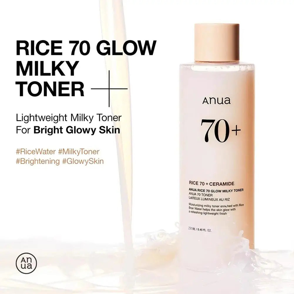 Anua Rice 70 Glow Milky Toner and Rice Ceramide Cleansing Foam for Long-Lasting Moisturization and Gentle Deep Nourishment
