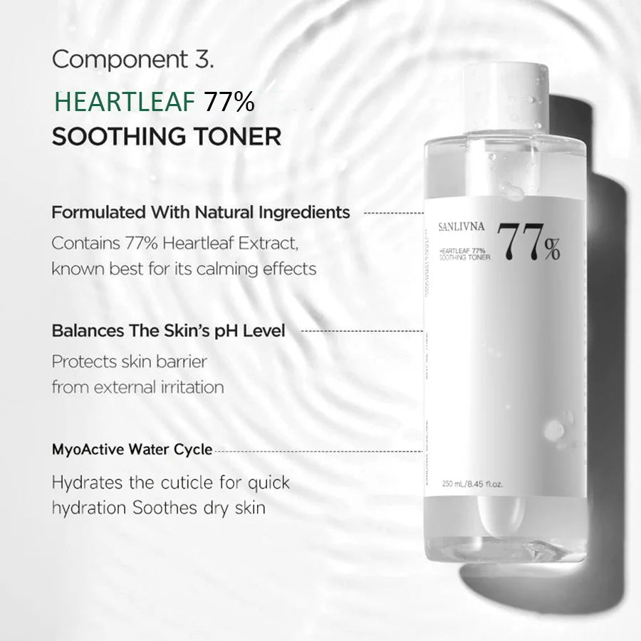 Heartleaf 77% Skincare 4-Piece Set - Deep Cleansing Cleanser, Toner, Peach 70 Face Serum, Pore Cleansing Oil, Daily Skincare Set