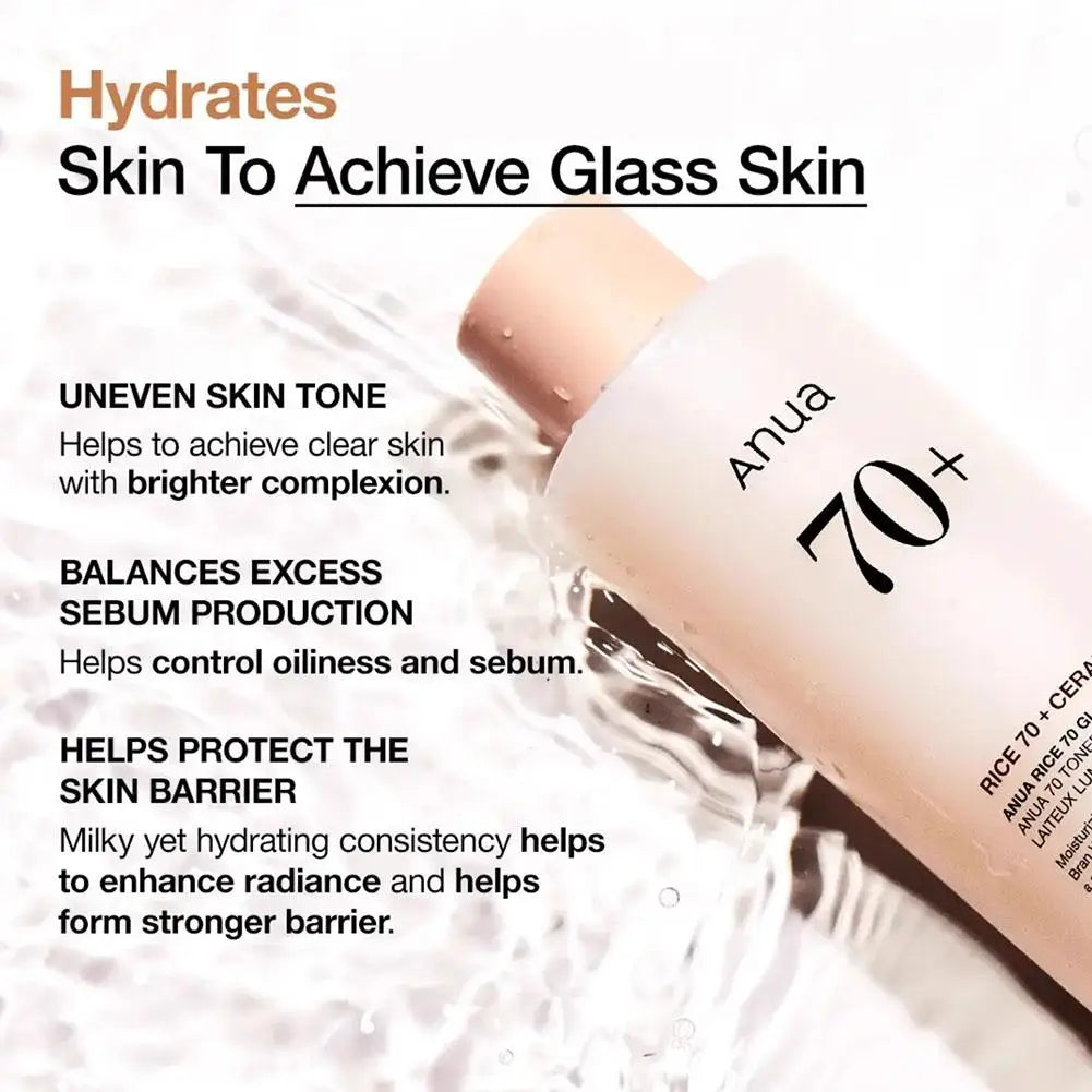 Anua Rice 70 Glow Milky Toner and Rice Ceramide Cleansing Foam for Long-Lasting Moisturization and Gentle Deep Nourishment