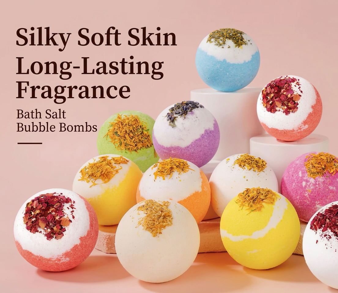 Dried Flower Bubble Bath Bomb – 100g Floating Bubble Ball with Essential Oils & Bath Salt