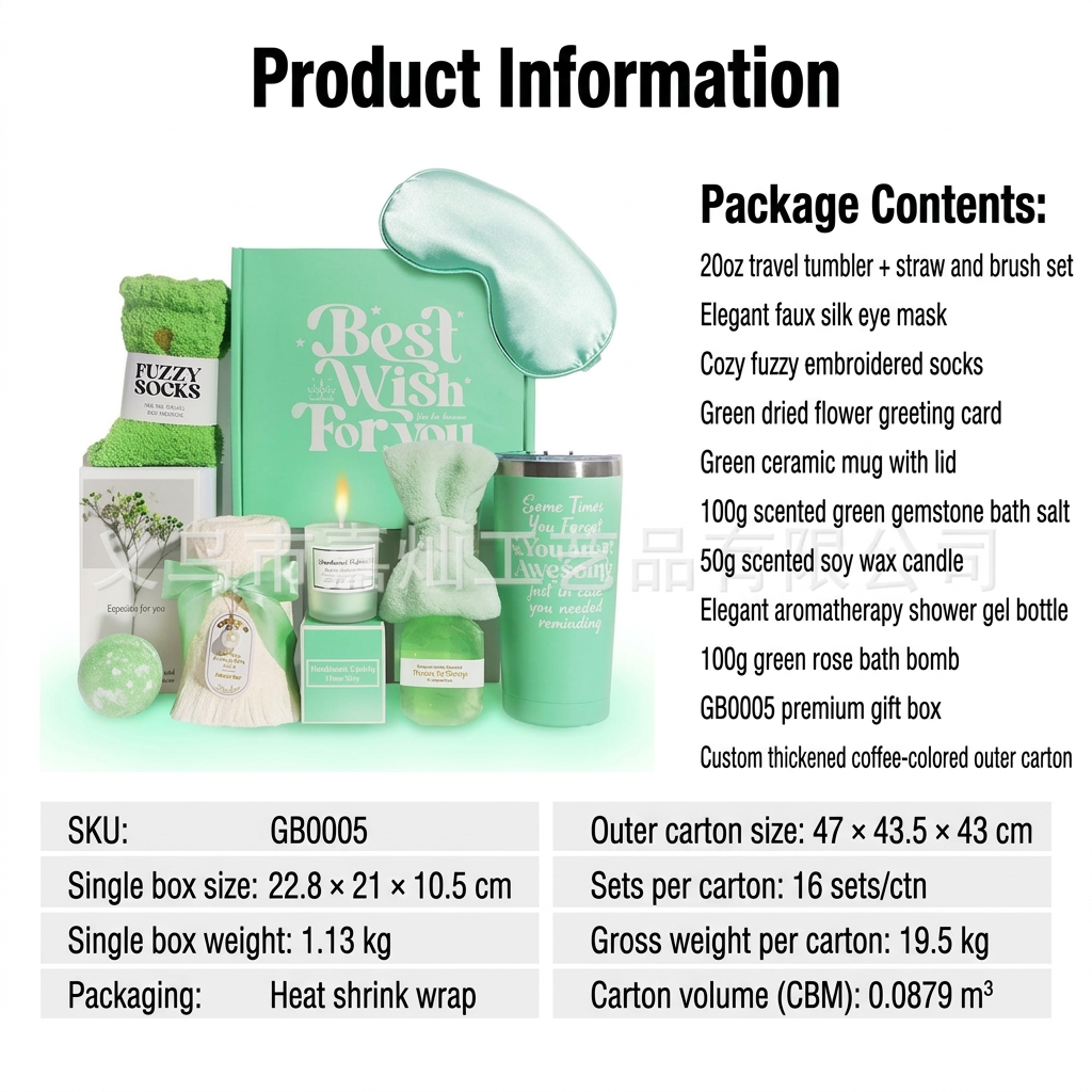 Green Spa Gift Box – 11‑Piece Candle, Socks & Self‑Care Set for Women