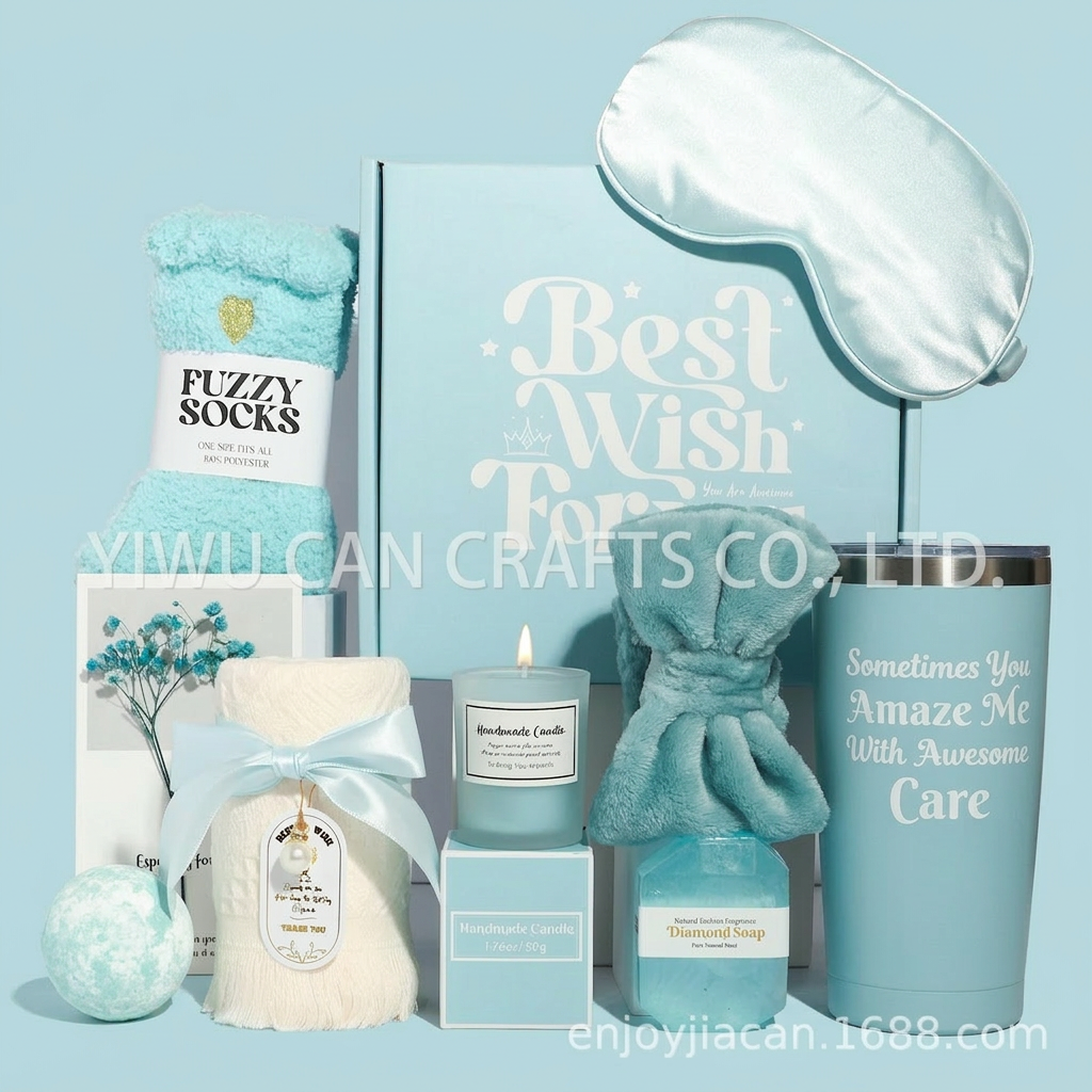 Scented Candle & Spa Gift Set – Candle, Handmade Soap, Eye Mask & Towel