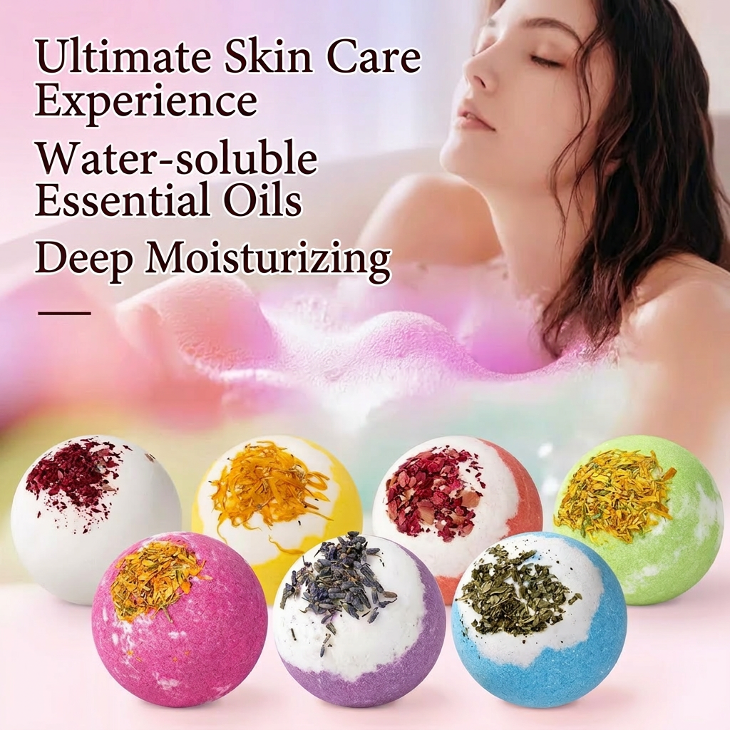Dried Flower Bubble Bath Bomb – 100g Floating Bubble Ball with Essential Oils & Bath Salt