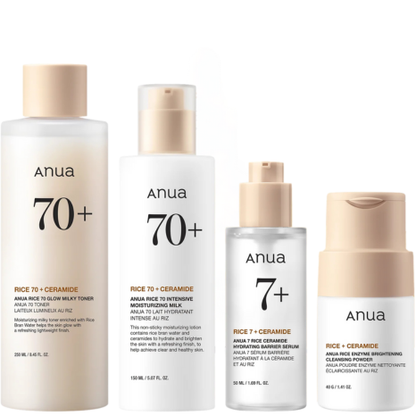 Anua Rice Nourishing 4-Piece Skincare Set – Ceramide Barrier Toner Serum Lotion for Dry Skin, Glowy Glass Skin Routine
