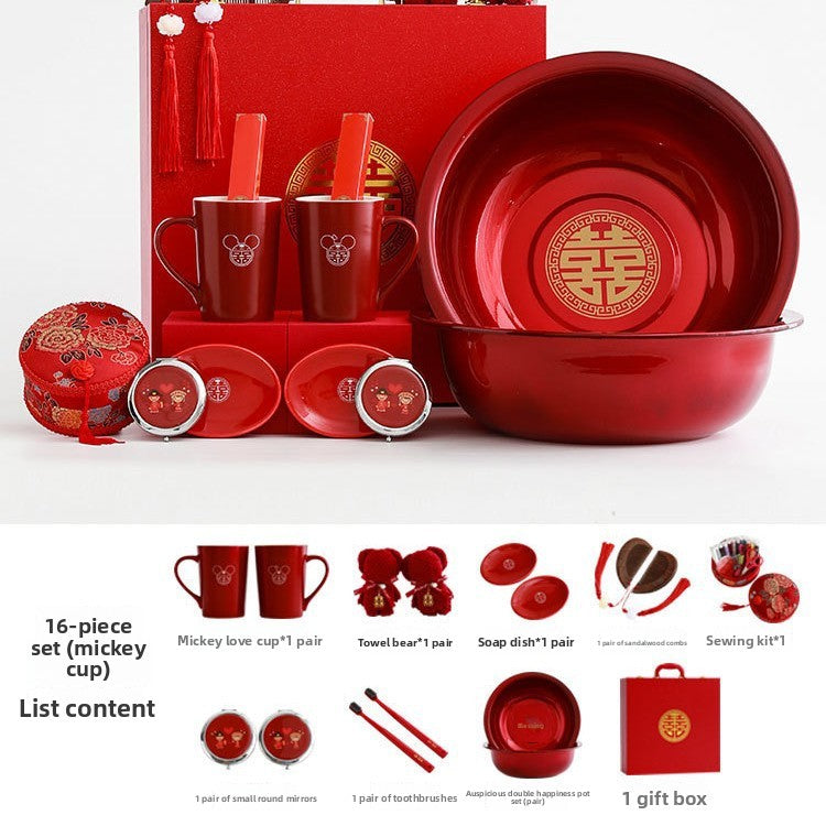 Ceramic Wedding Gift Set – Traditional Chinese Bridal Dowry Trunk with Tea Set & Accessories