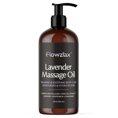 Flowzlax Soothing & Firming Body Massage Oil 240ml – Lavender, Ylang & Ginger, Body Soreness Relief