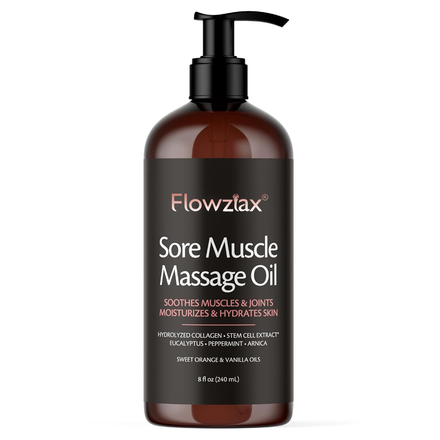 Flowzlax Soothing & Firming Body Massage Oil 240ml – Lavender, Ylang & Ginger, Body Soreness Relief