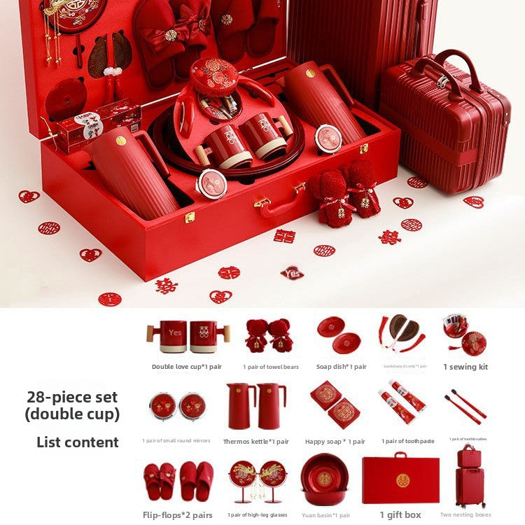 Ceramic Wedding Gift Set – Traditional Chinese Bridal Dowry Trunk with Tea Set & Accessories