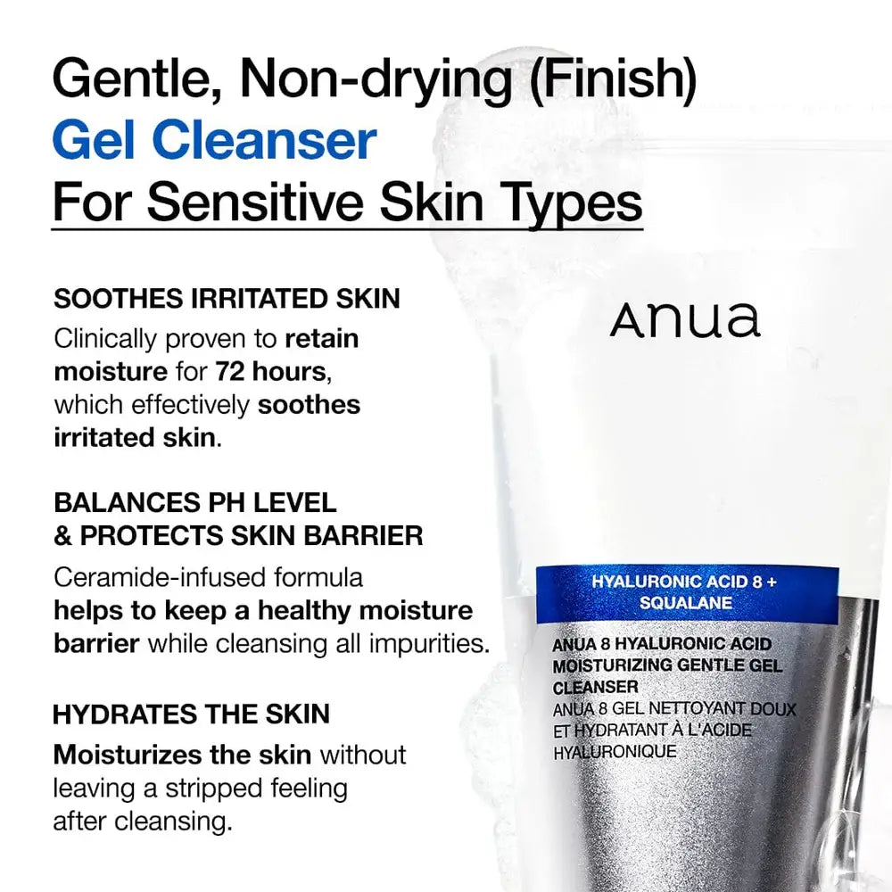Anua 8 Hyaluronic Acid Moisturizing Gentle Gel Cleanser – Hydrating Low-pH Cleanser
