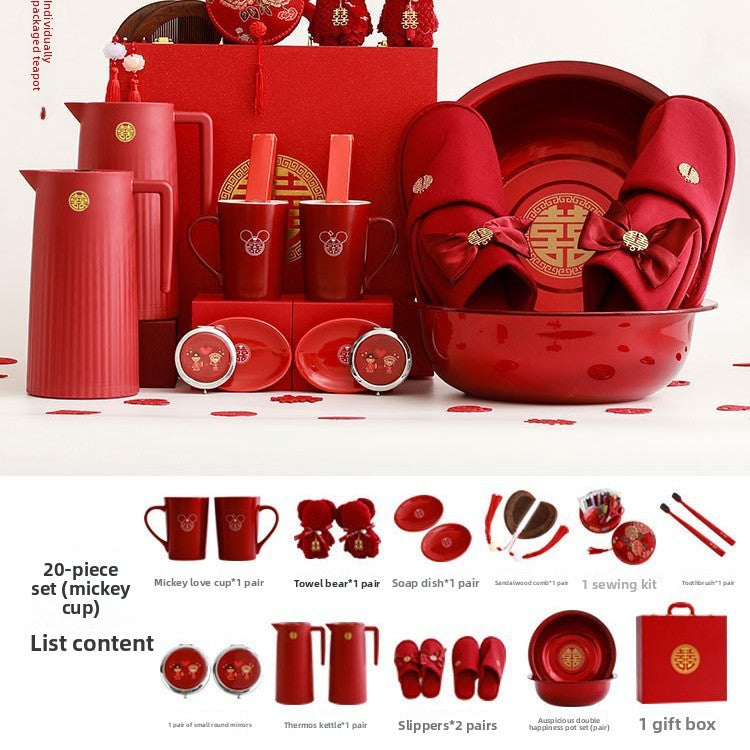 Ceramic Wedding Gift Set – Traditional Chinese Bridal Dowry Trunk with Tea Set & Accessories