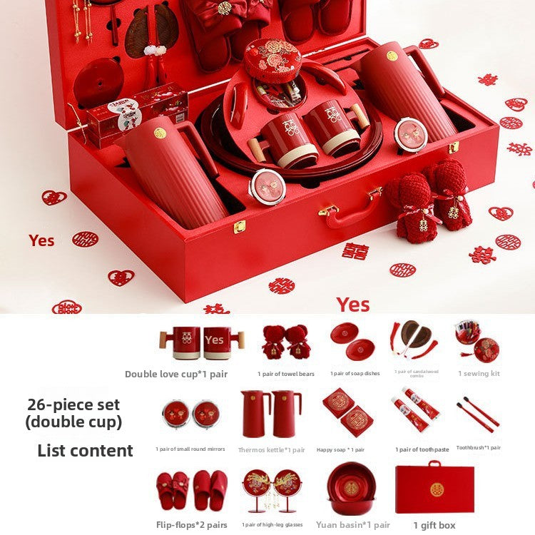 Ceramic Wedding Gift Set – Traditional Chinese Bridal Dowry Trunk with Tea Set & Accessories