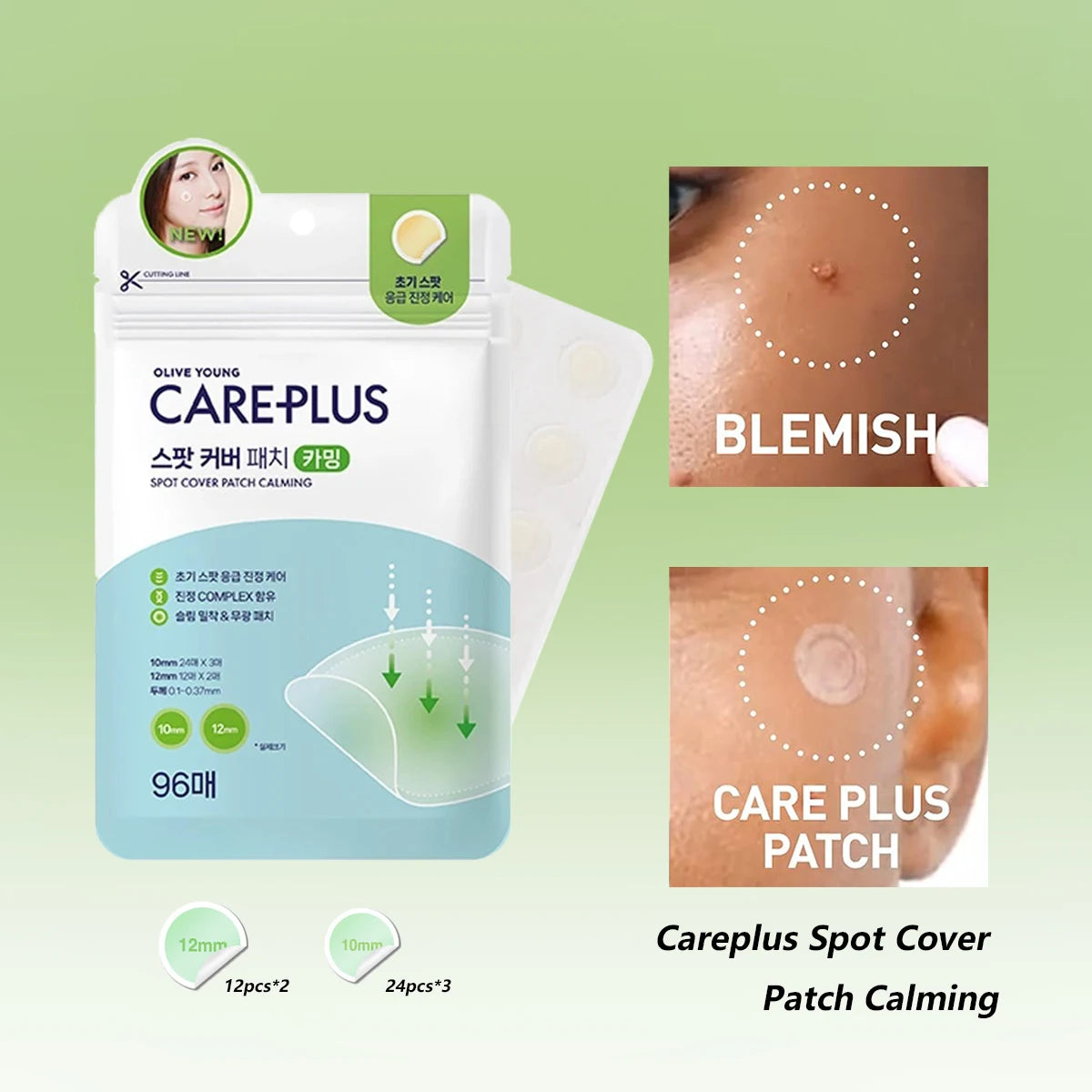 Olive Young Care Plus Spot Cover Spot Patch,Hydrogel Texture,Skin-Conforming,Blemish Skin,Soothing Care,K-Beauty,Korean Makeup