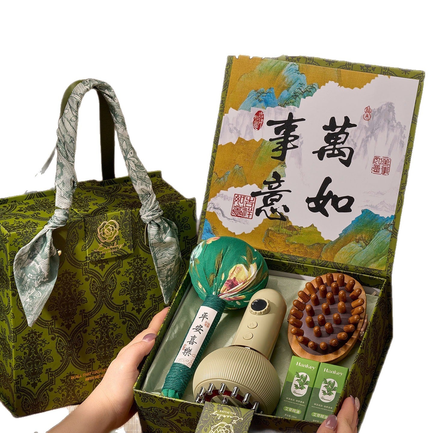 Cultural Creative Gift Box Set – Chinese-Inspired Wellness & Beauty Gift Box with Wooden Comb & Massage Tools