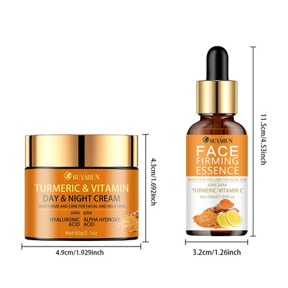 SUYARUN Vitamin C Brightening Cream + Turmeric Firming Serum Duo, Anti-Aging Skincare Set for Youthful Glow & Radiance.